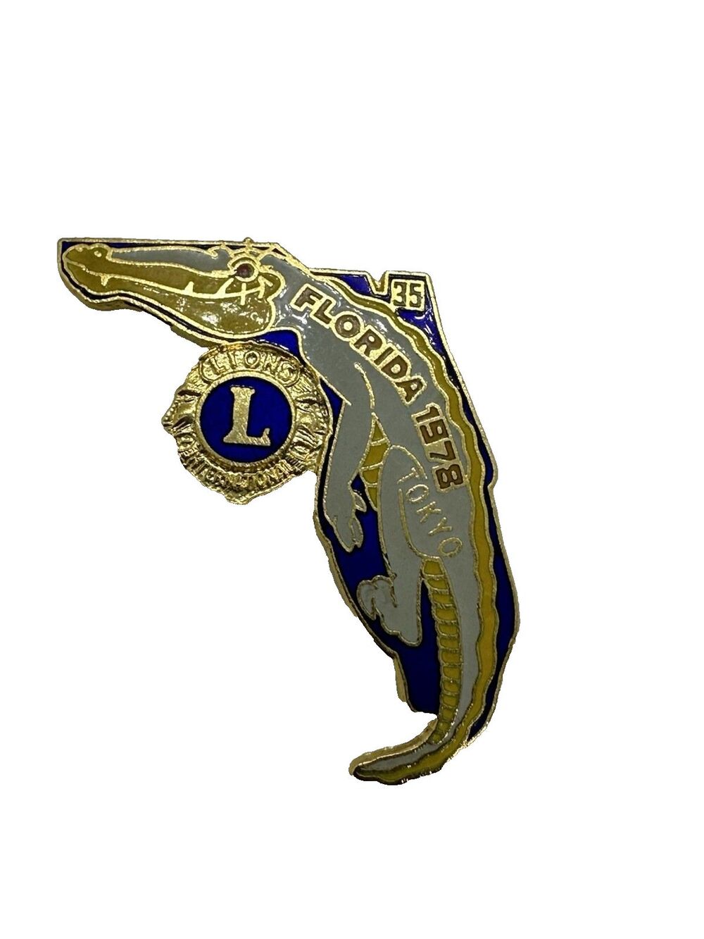 Vintage 1978 Florida Lions Club Convention Pin Tokyo Alligator Enamel Lapel Pin